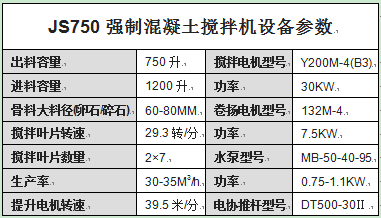 JS750強制混凝土攪拌機設備參數